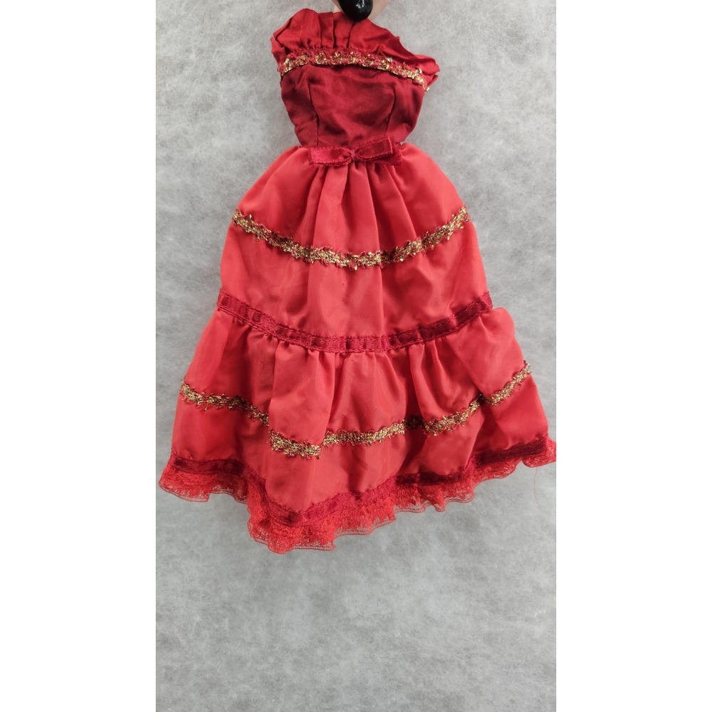 Barbie Sized Christmas Gown Red Gold Holiday Dress Clothes Vtg‎ DRESS ONLY